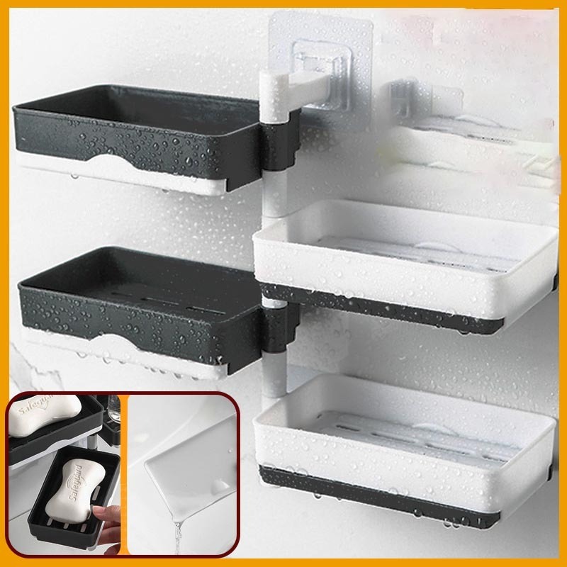 DS2769 4-Tier Bar Soap Caddy Draining Tray Plastic Shower Soap Holder for Bathroom and Kitchen Rotate Wall Mounted Soap Holder