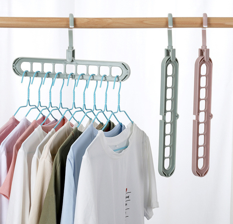 TXL451 Space Saving 9-Hole Clothing Hanger Wardrobe Organizer 360 Rotating Plastic Hanger Folding Clothes Hanger