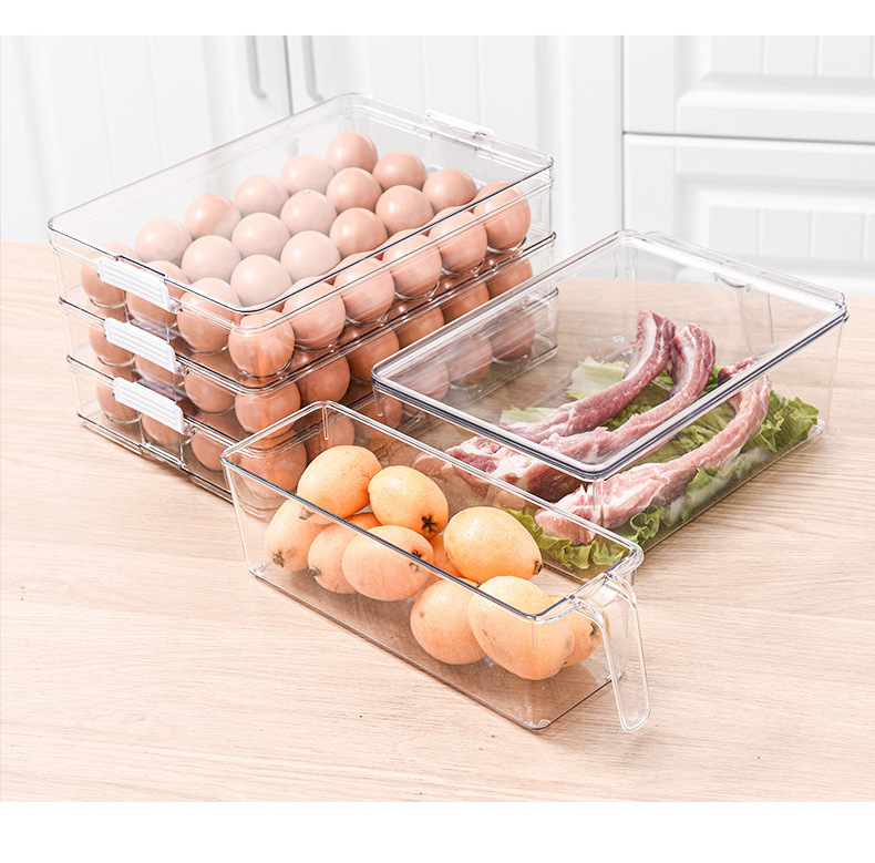 DS2258 Stackable Refrigerator Organizer Bins with Lids Clear Storage Bins Vegetable Food Storage Containers PET Fridge Organizer