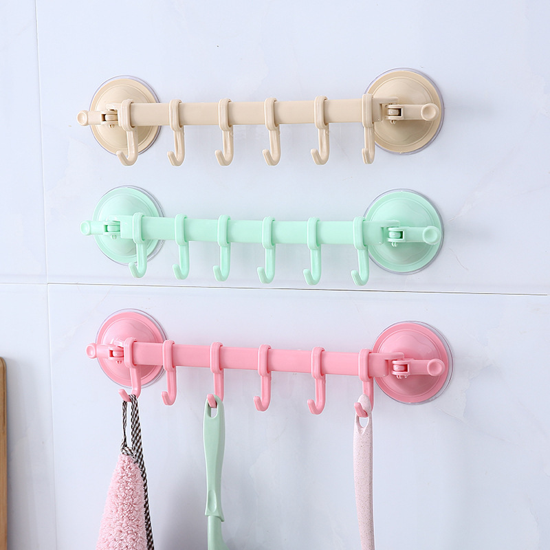 DS2883 Six Hooks Nail Free Hangers Adjustable Towels Rack Hanging Suction Cup Hooks Towel Bar Wall Hook Sucker