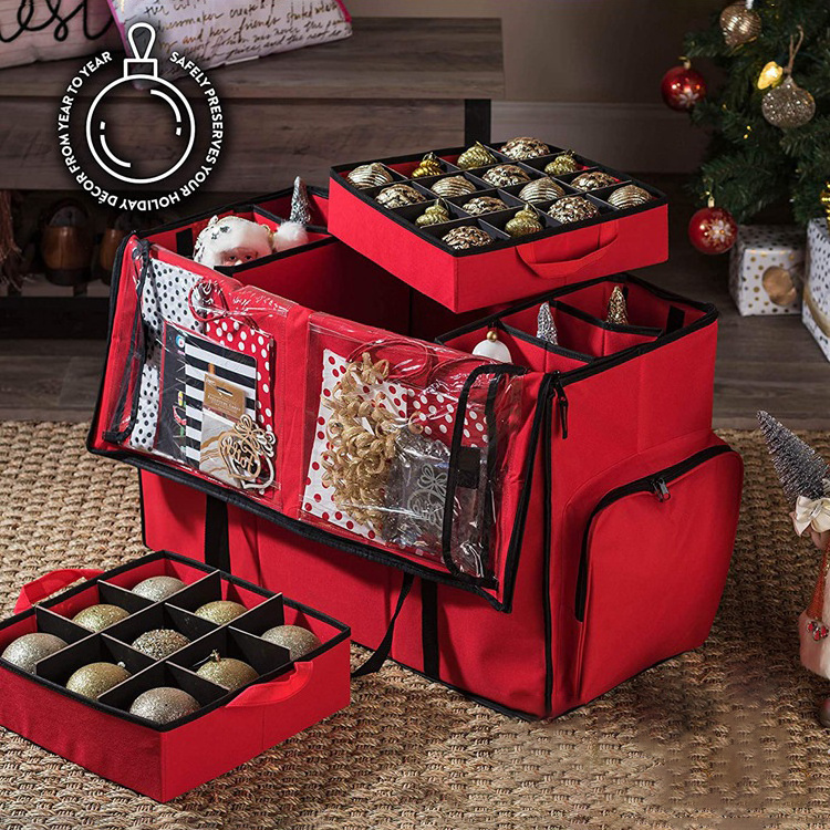 TXL417 Factory Wholesale Christmas Ornaments Ball Storage Box Removable Trays Bag Container Xmas Gift Tote Bag