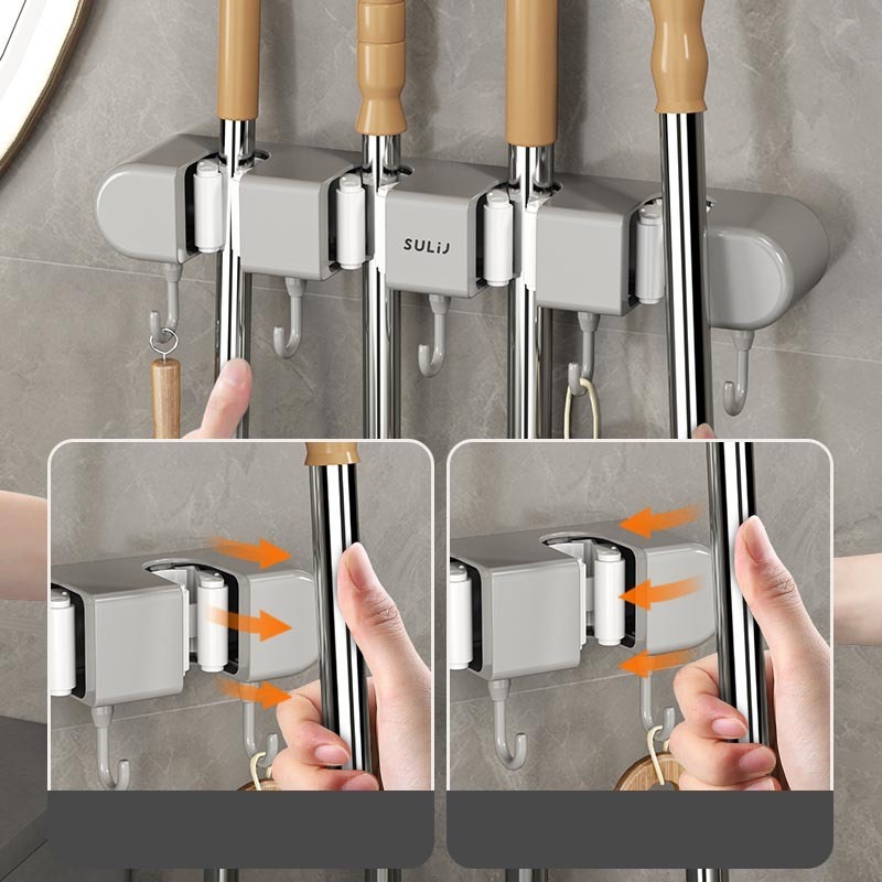 DS2798 Self Adhesive Mop and Broom Hook Holder Broom Organizer Storage Tool Racks Wall Mount Broom Holder Mop Hanger