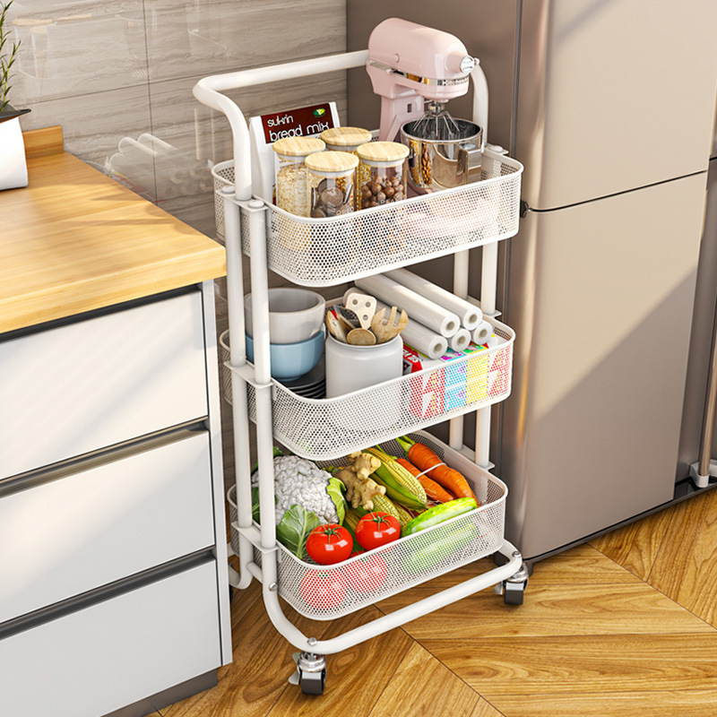 WS267 Daily Household 306 Degree Rotating Storage Rack Landing Movable 3 Tiers rack Organizer Book Food Fruit Storage Shelf