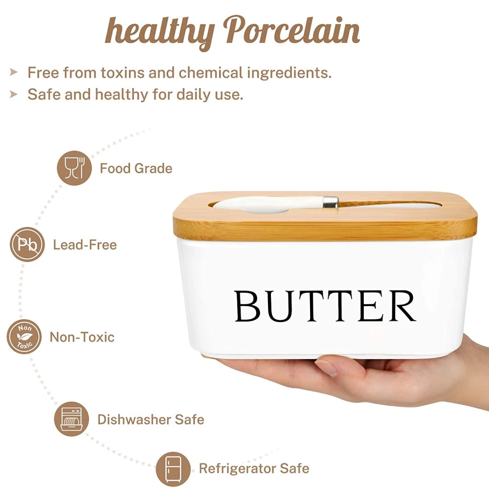 DS1451 Butter Container With Airtight Cover Butter Keeper Sealed Storage Box Ceramics Butter Dish with Lid and Knife