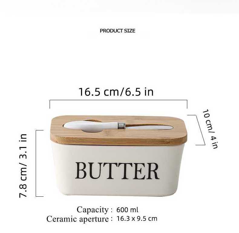 DS1451 Butter Container With Airtight Cover Butter Keeper Sealed Storage Box Ceramics Butter Dish with Lid and Knife