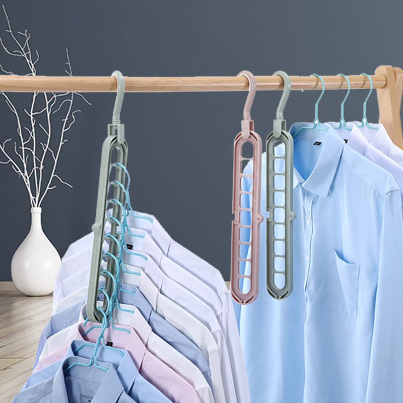 TXL451 Space Saving 9-Hole Clothing Hanger Wardrobe Organizer 360 Rotating Plastic Hanger Folding Clothes Hanger