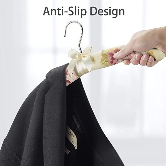 DS950  Fabric Floral Cotton Padded Hangers Soft Anti-slip Clothing Coat Foam Hanger Sponge Satin Padded Hangers