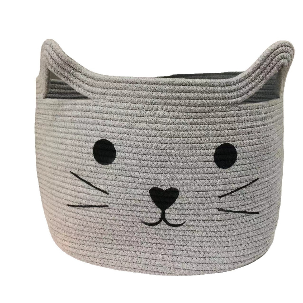 DLL363 Nordic Cute Cat Cotton Woven Undershelf Clothes Body Bath Kids Toy Storage Basket With Hand Home Decor