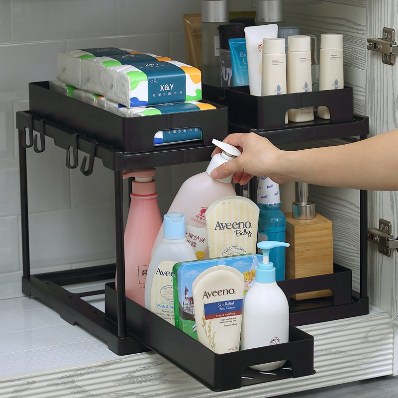 DS2277 2 Tier Sliding Bathroom organizer Under Sink Storage For Kitchen Slide Out Sink Cabinet Organizer Under Sink Organizer