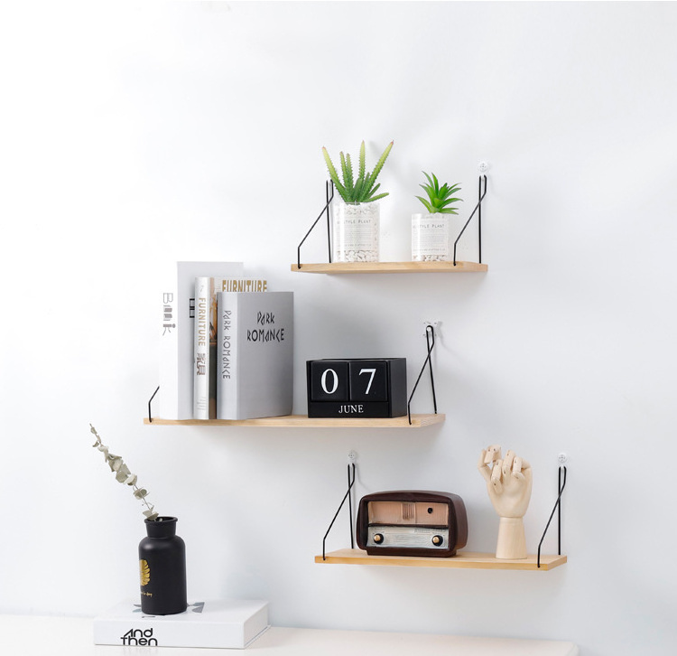 QL11 Simple Wooden Wall Shelf Creative Living Room Bedroom Storage Rack Wall-mounted Organizer Wooden Storage Rack