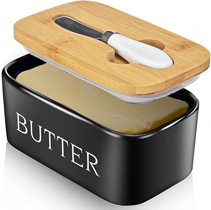 DS1451 Butter Container With Airtight Cover Butter Keeper Sealed Storage Box Ceramics Butter Dish with Lid and Knife