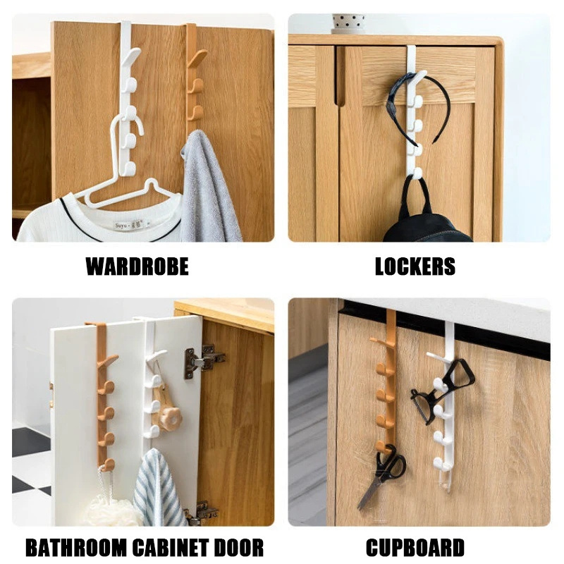 DS1601 Bedroom Door Hanger Clothes Hanging Rack Plastic Rails Hooks Shelf 5 Layers Over the Door Organizer and Hook Hanger