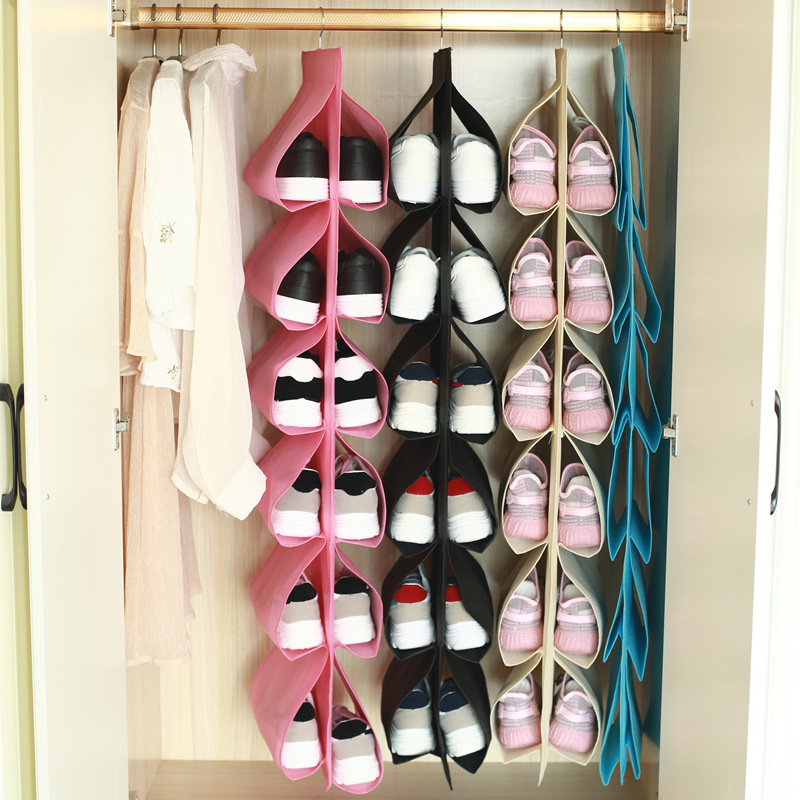 GG236 Foldable Storage Bag 12 Pockets Hanging Shoe Rack Hanging Shoe Organizer Fabric Storage Bag With Hook