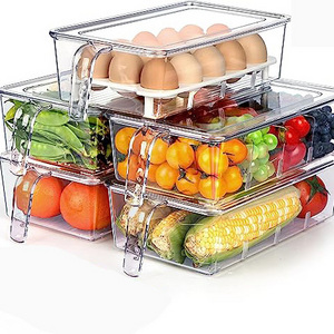 DS2258 Stackable Refrigerator Organizer Bins with Lids Clear Storage Bins Vegetable Food Storage Containers PET Fridge Organizer