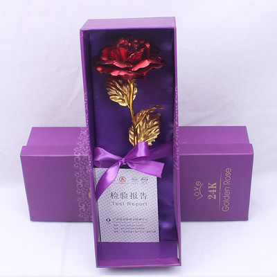 H142 Creative Valentine ' s Day Lover Girlfriend Gift Flower Eternal Roses With Case 24K Gold Foil Plated Artificial Rose