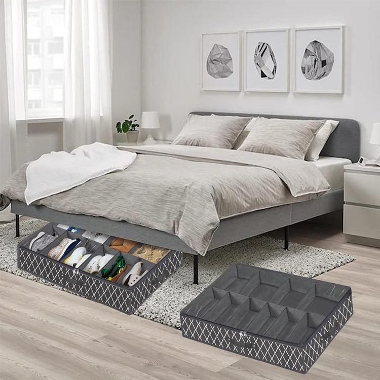 QL230 Hot Sale Non-woven Bed Bottom Storage Bag with 10 Grids Folding Dustproof Dividers Underbed Storage Bag