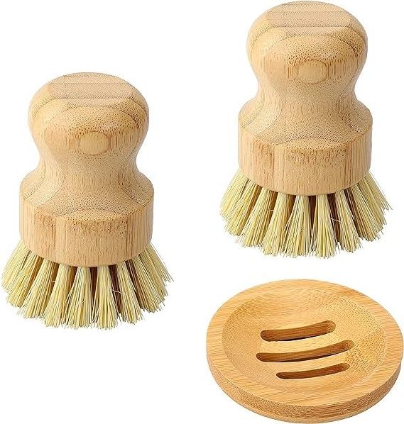 DS1010 Kitchen Wooden Cleaning Scrubber Natural Sisal Mini Dish Brush Natural Scrub Brush Bristles Bamboo Dish Scrub Brushes