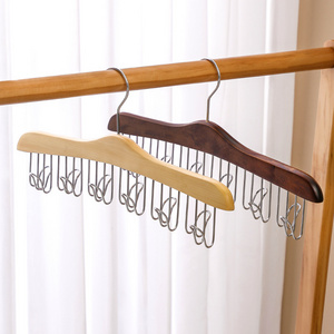 DS2593 Hat Organizer Clip Hangers Wooden Hooks Belt Holder Organizer Wood Belt Hanger Rack for Closet Organization