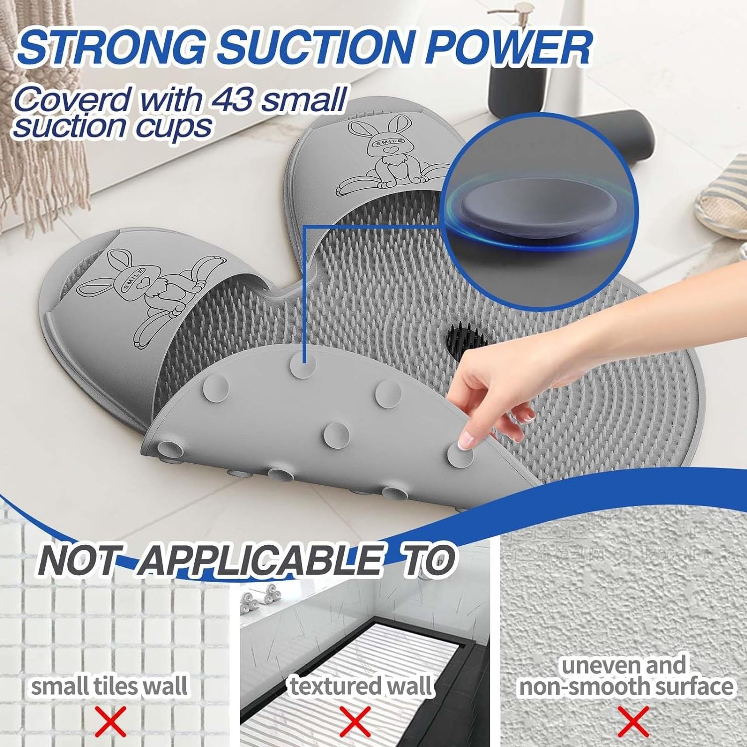 DS2530 Silicone Bath Feet Slipper for Exfoliating Cleaning Foot Massage Rabbit Foot Scrubber Mat with Non-Slip Suction Cups