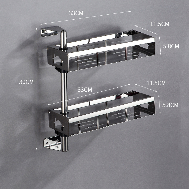 LMK310 Wall Mounted Punch Free Bathroom Shelves Kitchen Storage Rack Revolving Towel Shampoo Shelf Shower Caddy