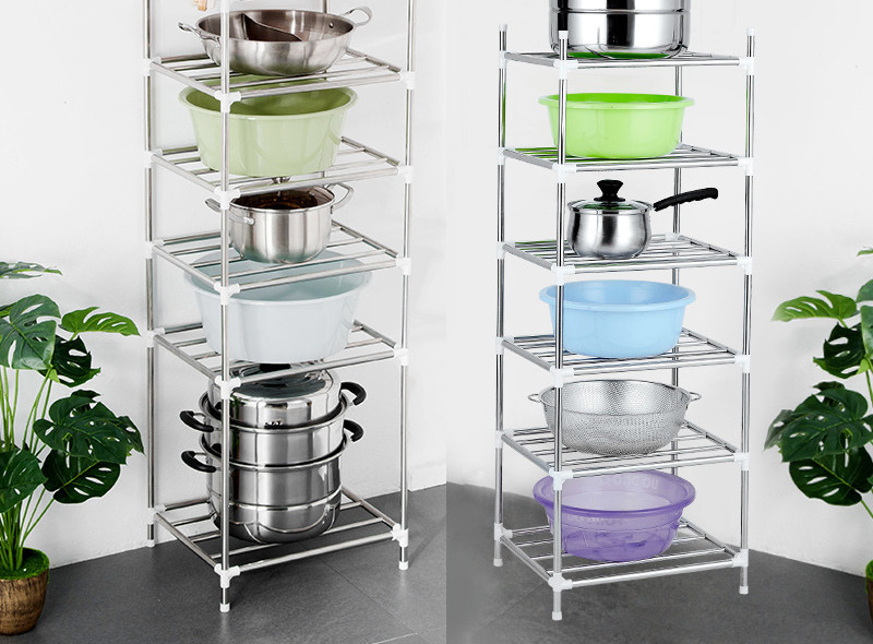 430 Square stainless steel pot rack kitchen shelf multi-layer floor storage rack organizer