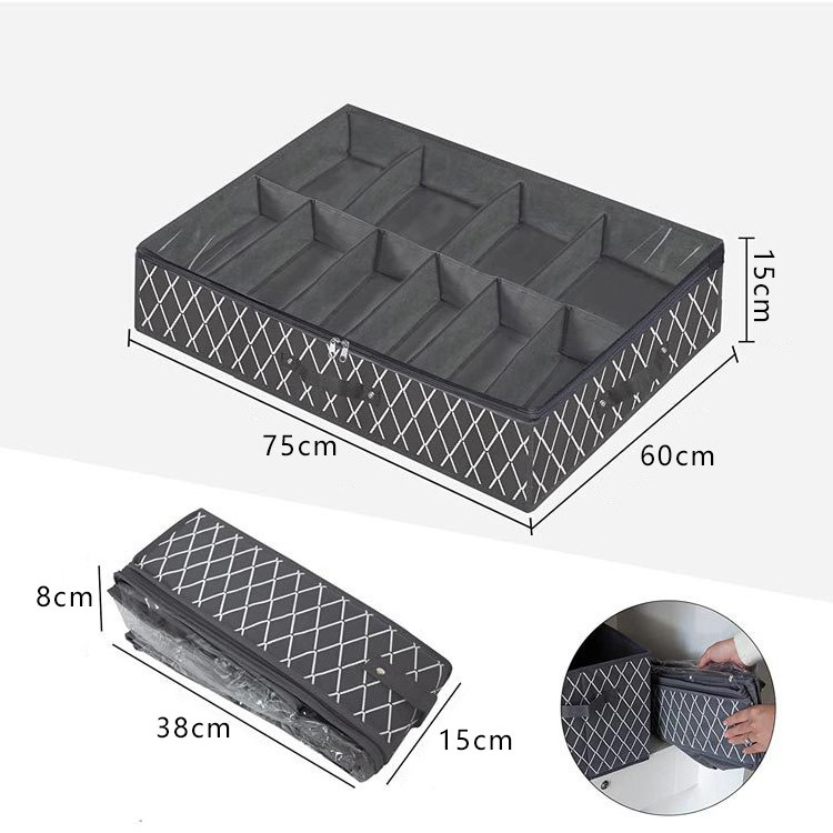 QL230 Hot Sale Non-woven Bed Bottom Storage Bag with 10 Grids Folding Dustproof Dividers Underbed Storage Bag