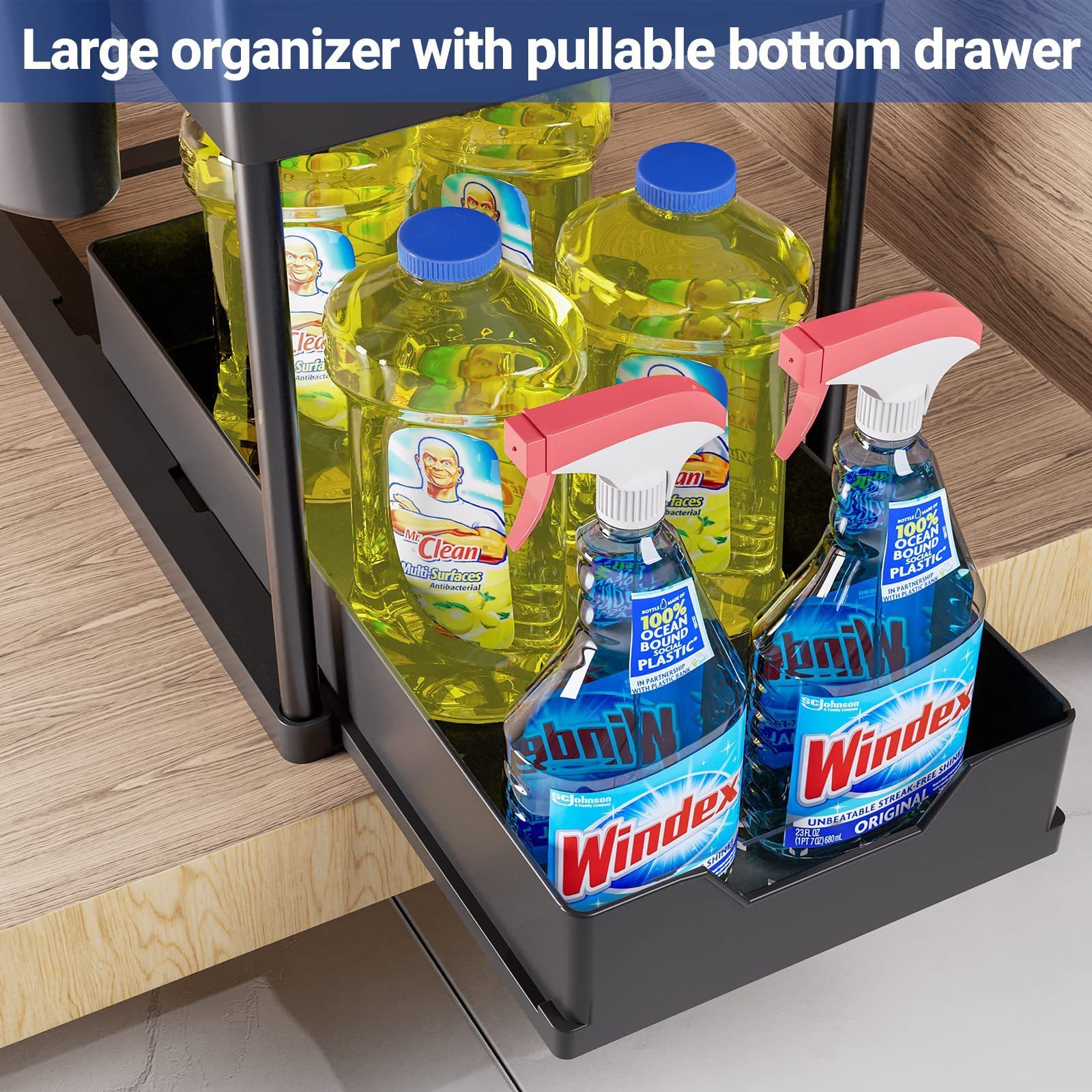 DS2287 Pull Out Cabinet Organizer Sliding Drawer 2-Tier Slide Out Under Bathroom Sink Shelf  Kitchen Under Sink Organizer