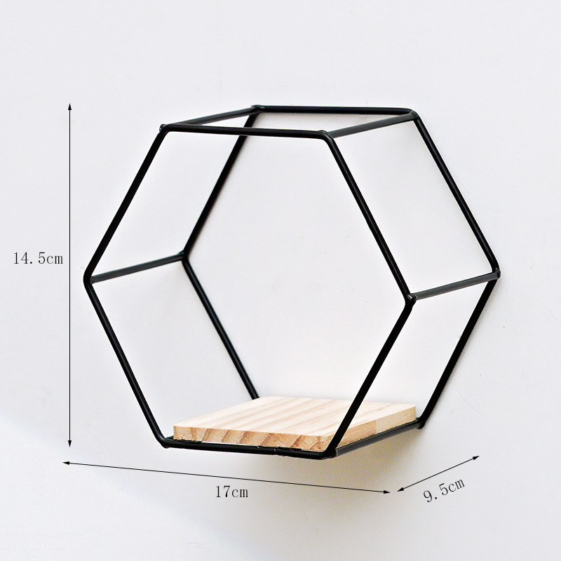 QL05 Creative Metal Wall Hanging Hexagonal Racks Living Room Bathroom Decoration Storage Rack Metal Shelves