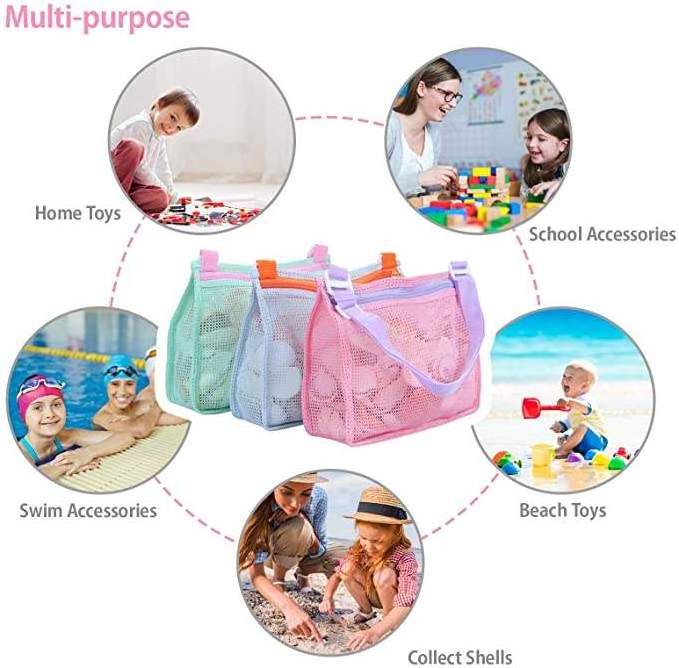 WS266 Kids Shell Collecting Tote Shell  Sand Toy Seashell Beach Bag Toys Organizer Storage Bags Cartoon Toy Mesh Beach Bags