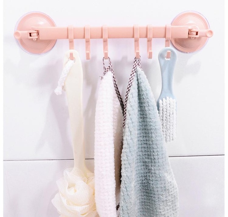 DS2883 Six Hooks Nail Free Hangers Adjustable Towels Rack Hanging Suction Cup Hooks Towel Bar Wall Hook Sucker