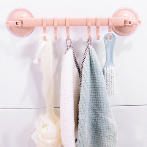 DS2883 Six Hooks Nail Free Hangers Adjustable Towels Rack Hanging Suction Cup Hooks Towel Bar Wall Hook Sucker