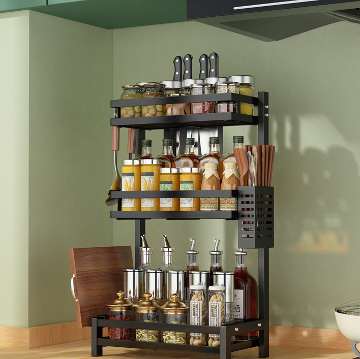 WS277 Kitchen Table Top Condiments Storage Rack Household  Multifunctional Knife Shelf Oil Salt Sauce Vinegar Storage Rack