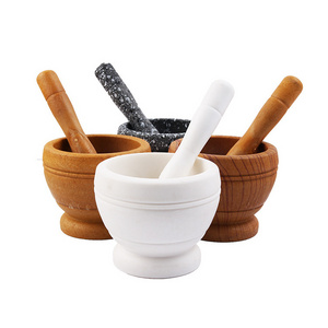 H751 Kitchen Wooden Garlic Press Machine Multifunction Manual Ginger Spice Pestle Press Grinder Bowl Bamboo Wooden Garlic Masher