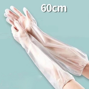 DS2735 Restaurant Kitchen BBQ Eco-Friendly Food Gloves Safety Poly Vet Long Sleeve Disposable Long Arm Gloves Disposable Gloves