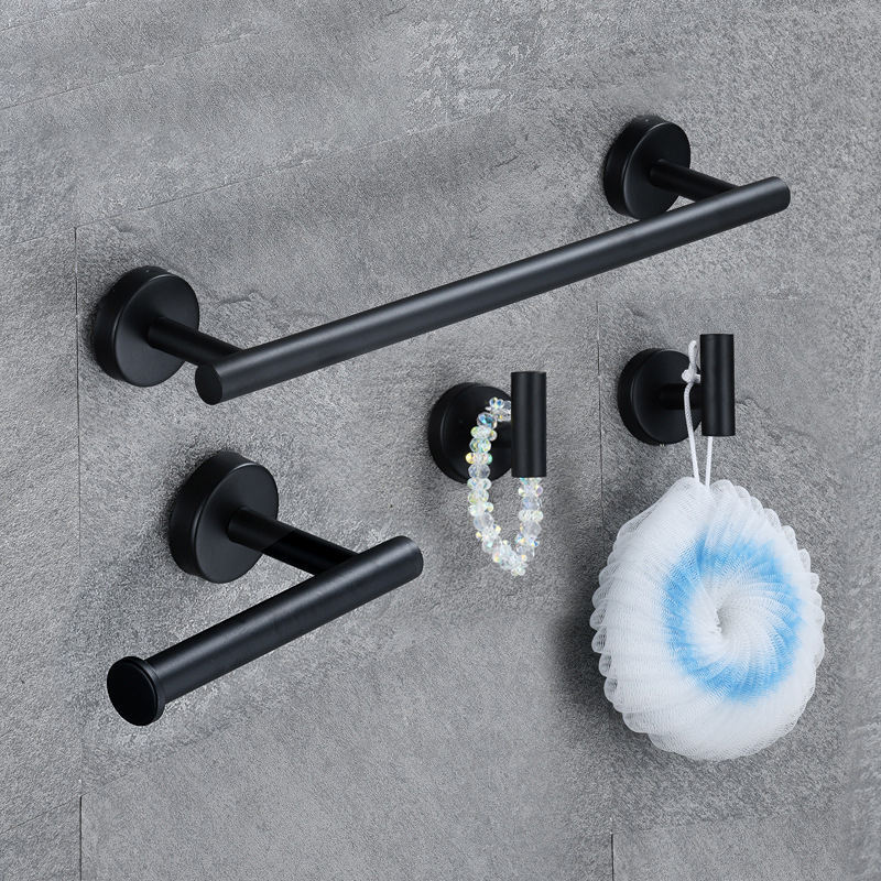 GG444 Bathroom Hardware 304 Stainless Steel Towel Rack Set Brushed Black Bathroom Holder Toilet Paper Holder Robe hook