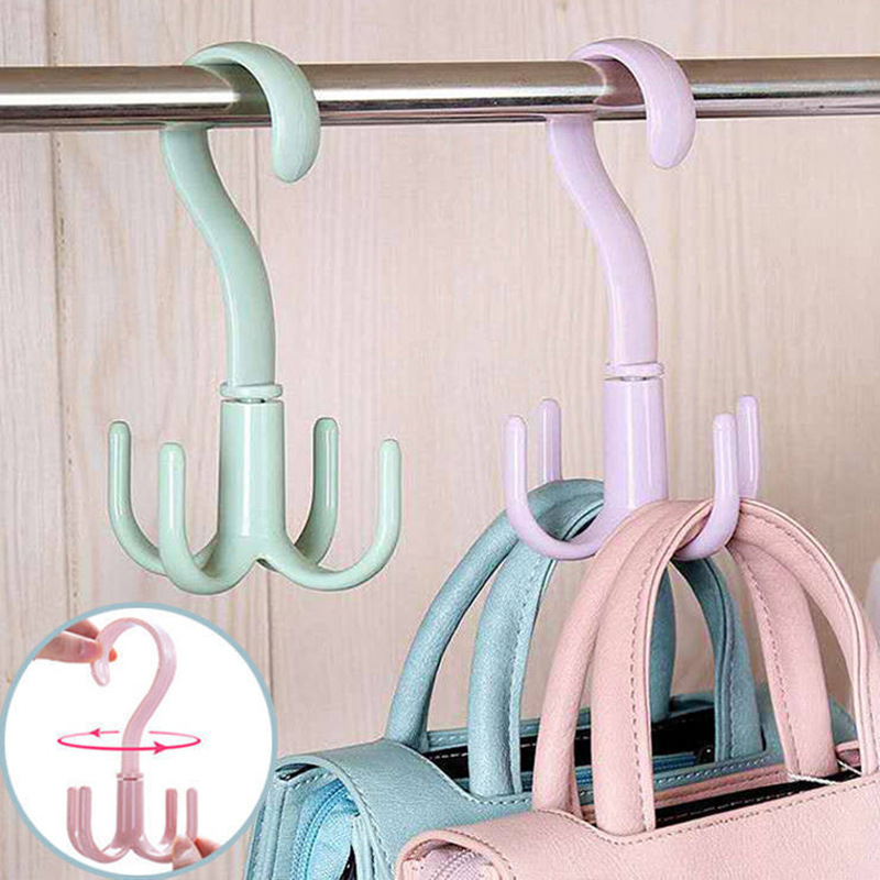 DS2855 Rotating Belt Hanger Towels Bras Clothes Plastic Laundry Sock Drying Hanger 360 Degrees Rotatable Organizer with 4 Hooks