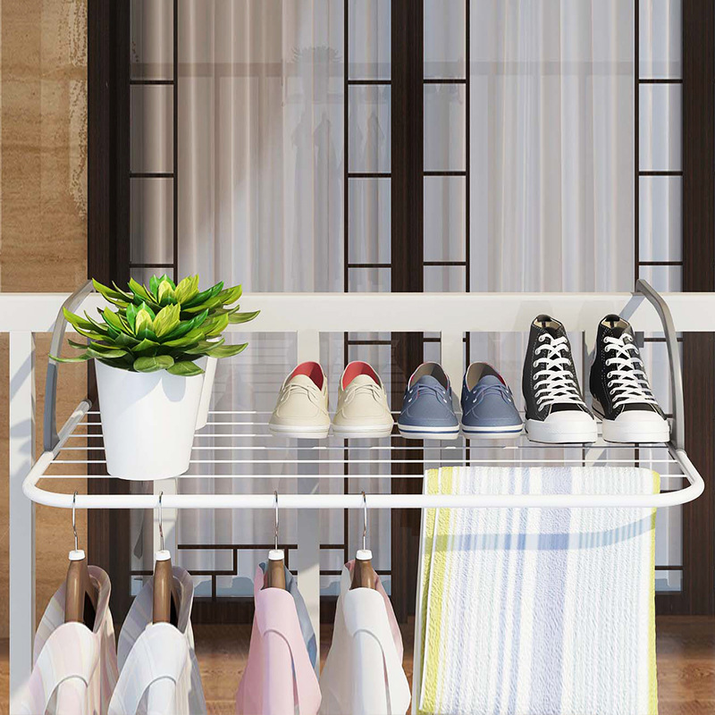 BBA291Multifunction Adjustable Small Fold Indoor Radiator Guardrail Shoe Rack Window Outside Balcony Drying Rack