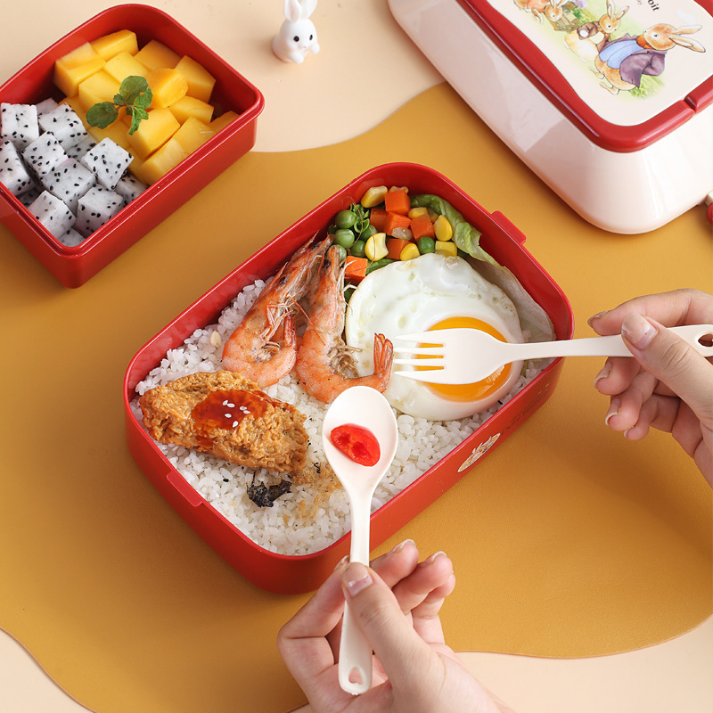 WS174 South Korea Ins Style Bento Box Double Layers Large PP Lunch Box Cute Rabbit Portable Student Office Microwave Lunch Box