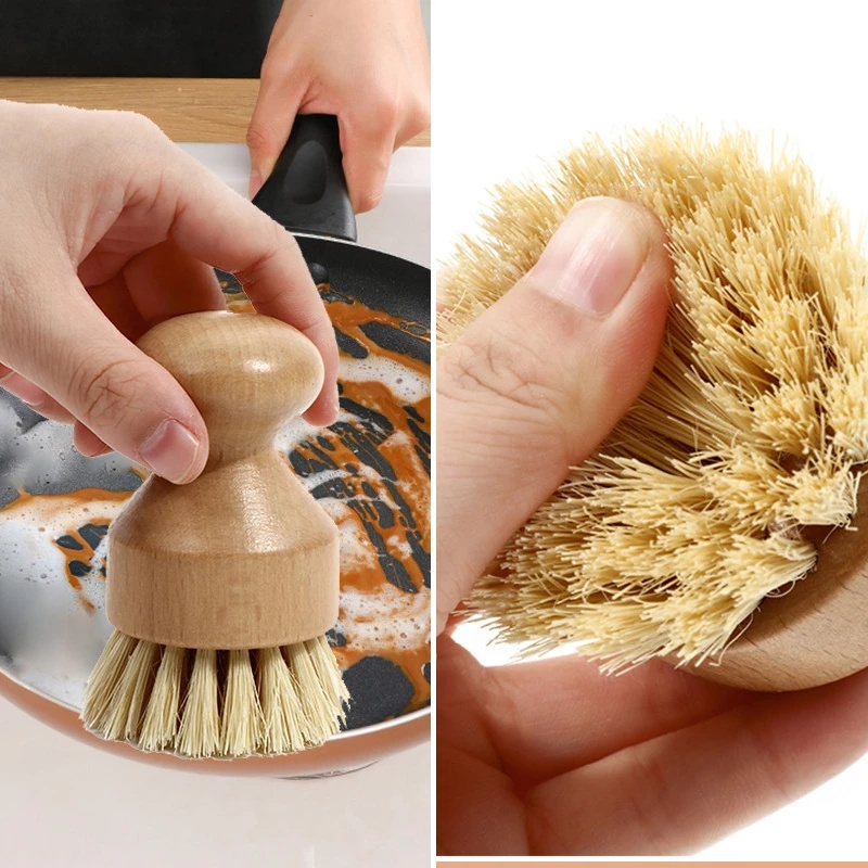 DS1010 Kitchen Wooden Cleaning Scrubber Natural Sisal Mini Dish Brush Natural Scrub Brush Bristles Bamboo Dish Scrub Brushes