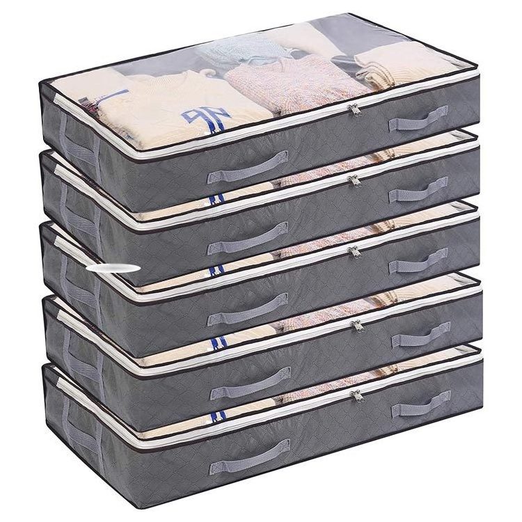 QL227 Non-woven Bed Bottom Storage Bag Quilt Clothing Sorting Box Folding Dustproof Dividers Underbed Storage Bag