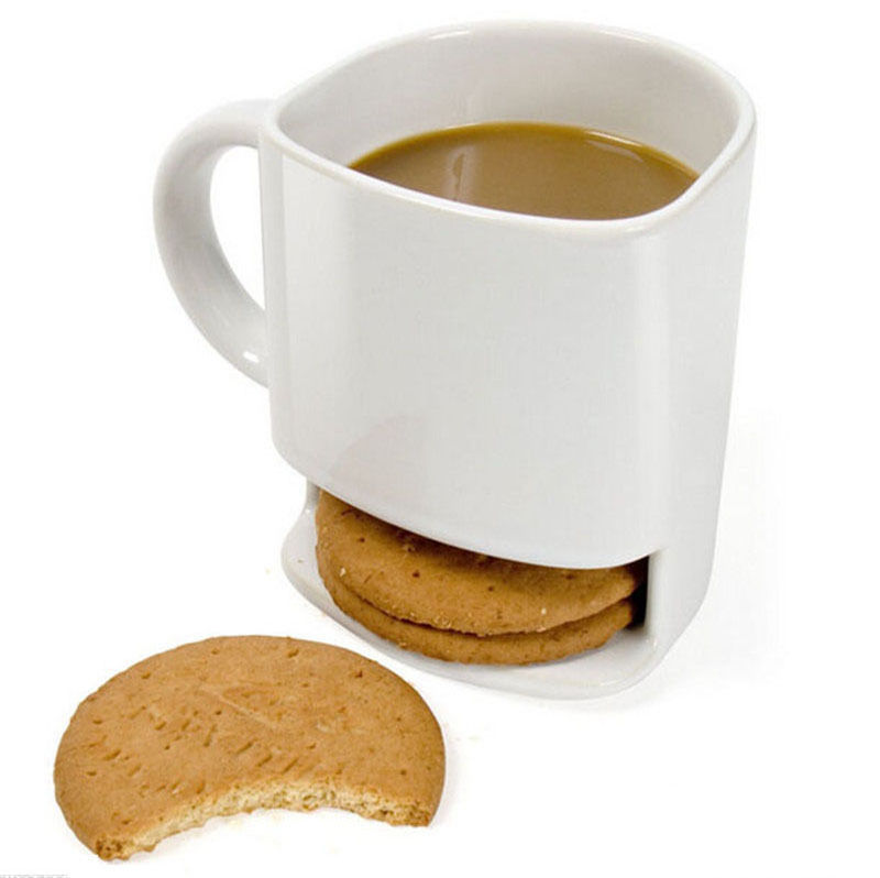 Z455 Custom Logo 250ML Ceramic Biscuits Mugs White Coffee Tea Milk Dessert Cup Cookie Holder Side Cookie Pockets Mug