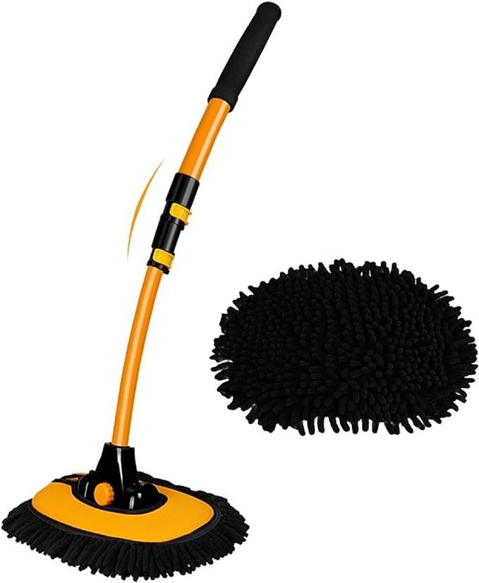 DS3524 Telescopic Microfiber Cleaning Mop for Cars RV Truck Carwash Mop Duster 15 Degree Bend Car Wash Brush with Long Handle