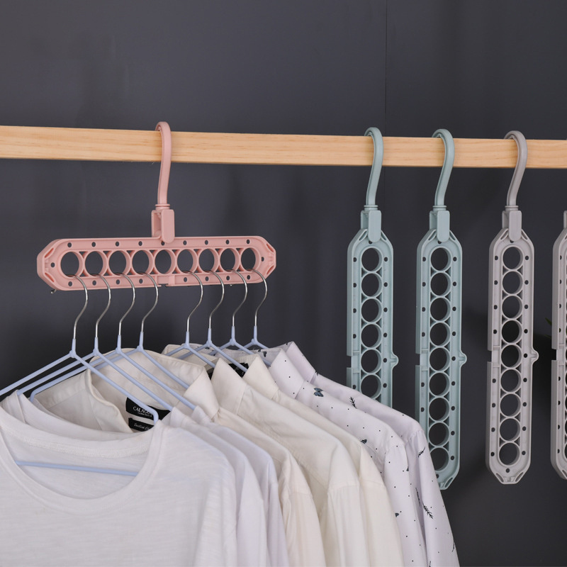 TXL451 Space Saving 9-Hole Clothing Hanger Wardrobe Organizer 360 Rotating Plastic Hanger Folding Clothes Hanger