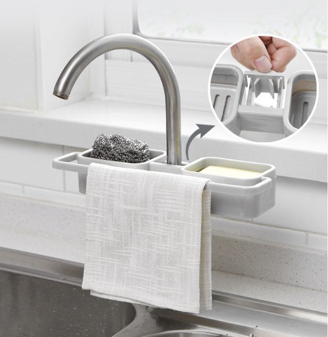 BBA335 Kitchen Accessories Suction Cup Dishwashing Sponge Faucet Storage Drain Rack Hung Sink Towel Shelf