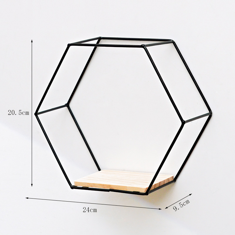 QL05 Creative Metal Wall Hanging Hexagonal Racks Living Room Bathroom Decoration Storage Rack Metal Shelves