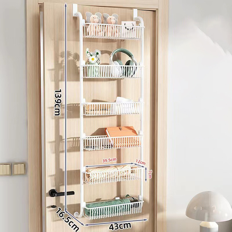 DS1481 6-Tier Metal Hanging Closet Organizer Wall Mounted Spice Rack Over the Door Pantry Organizer Rack with 6 Full Baskets