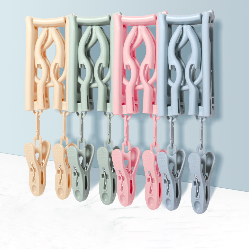 QL449 Travel Portable Clothes Rack Macaron Clothes Organizer Underwear Storage Rack Plastic Folding Hanger with Clip