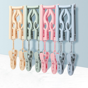 QL449 Travel Portable Clothes Rack Macaron Clothes Organizer Underwear Storage Rack Plastic Folding Hanger with Clip