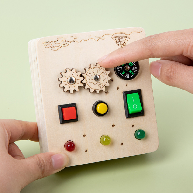 Wooden Simulation Traffic Light Circuit Busy Board LED Light Children Montessori Educational Wooden Toy Kids Wooden Switch Toys