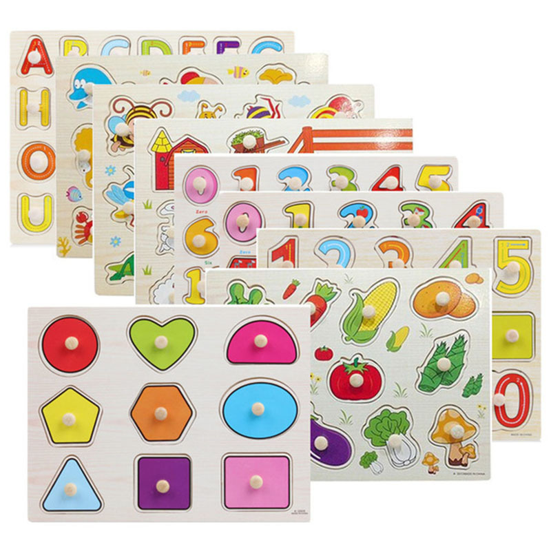 Children Wood Blocks Puzzle Early Education Kids Toys Wooden Nail Grasp Board